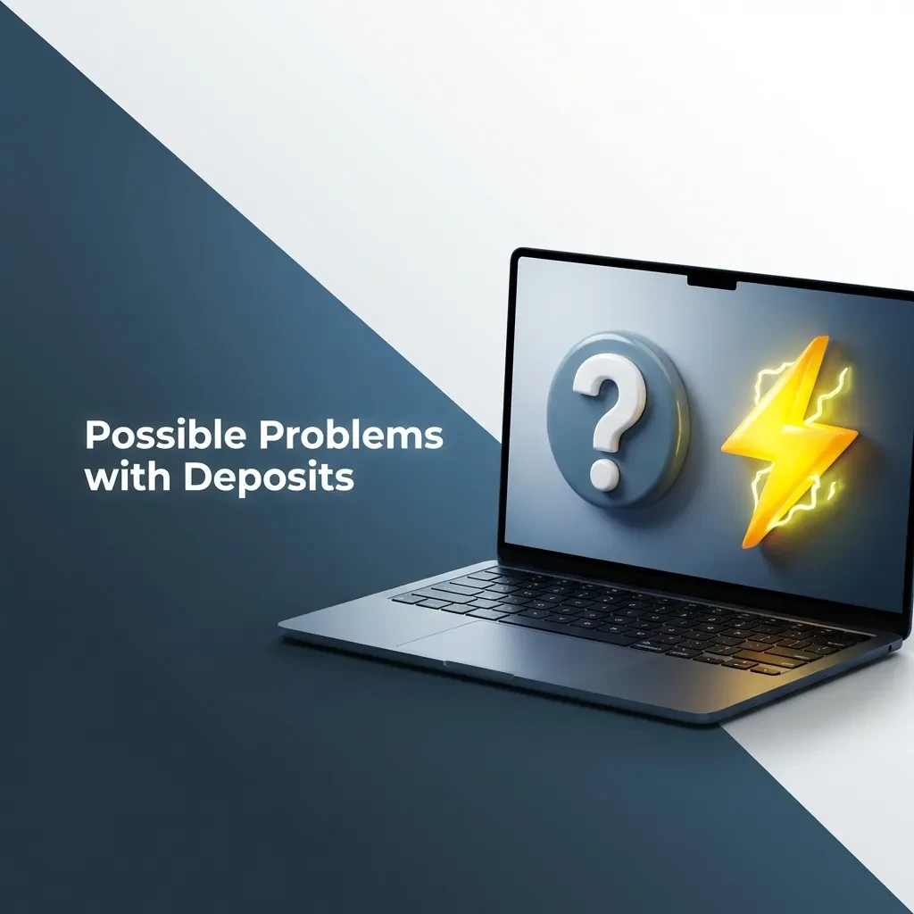 Troubleshooting guide showing common deposit issues: declined transactions, missing credits, incorrect details, and limits.