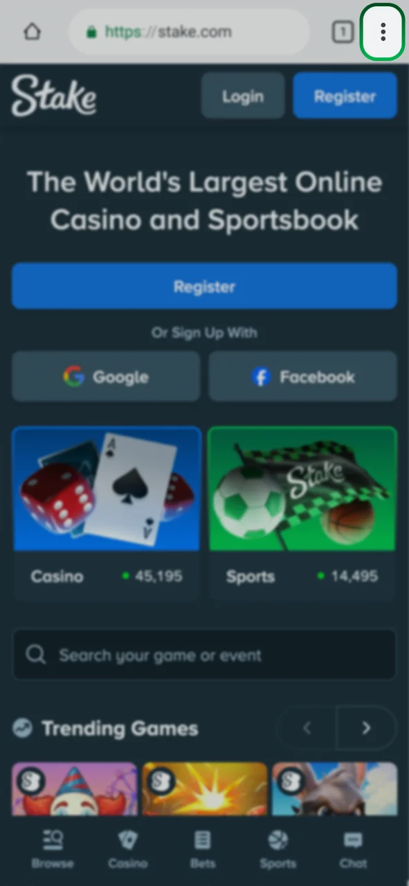 Click the menu button in your browser to start the Stake setup.