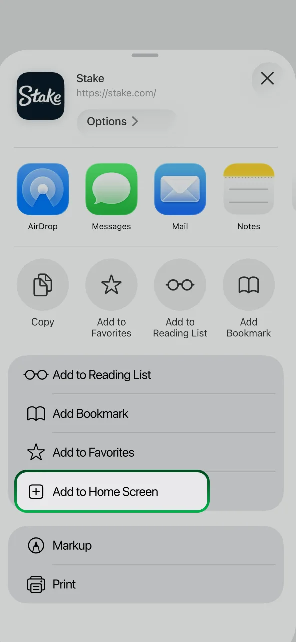 Complete the iOS PWA setup to access Stake in one click.