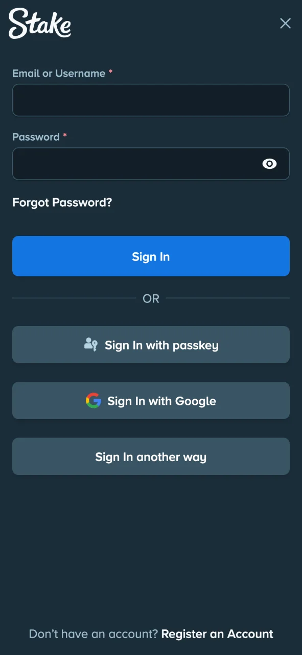 Sign in to your Stake account on mobile.