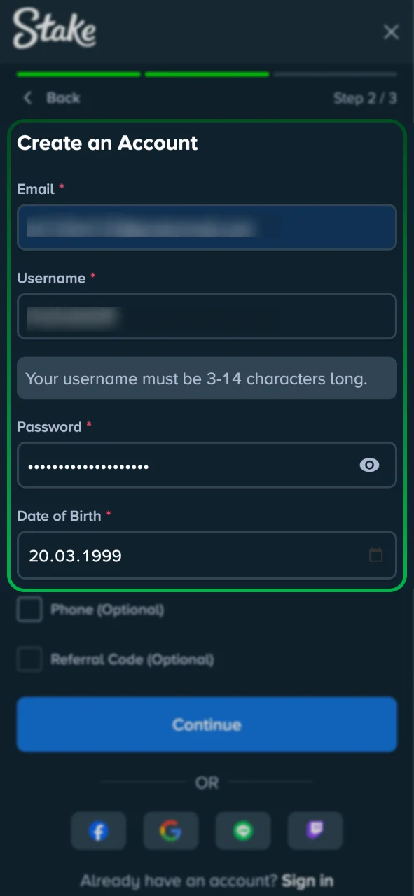 Complete the Stake sign up form with your email.