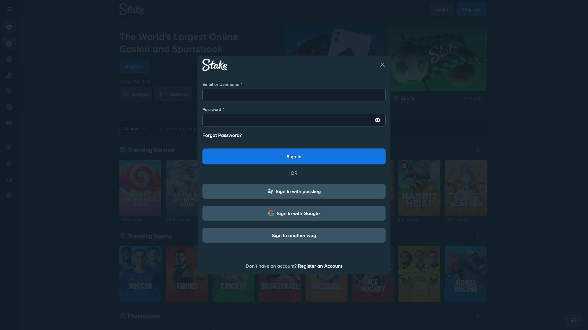Log in to your Stake account and win.
