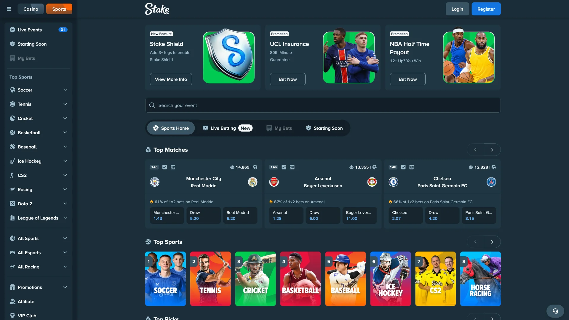 Bet on your favorite sports at Stake.