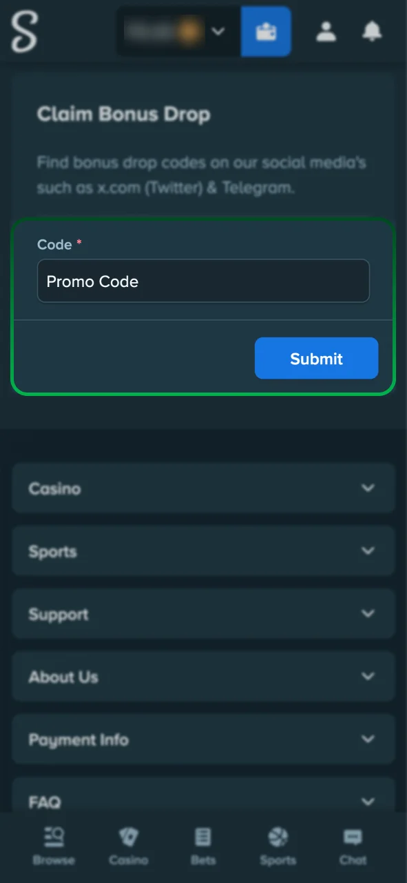 Apply your Stake bonus code for exclusive campaigns.
