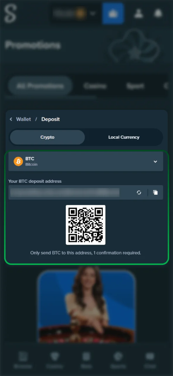 Select your preferred Stake deposit method from the list.