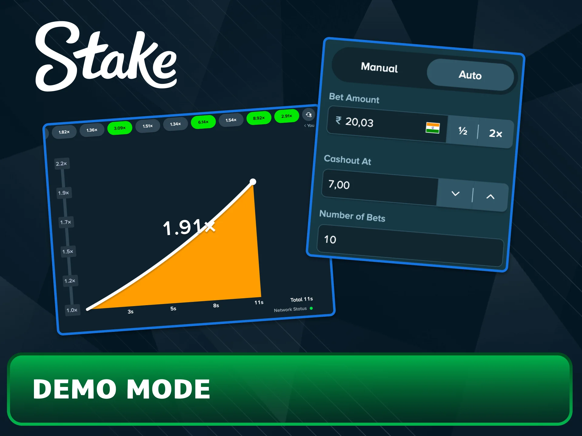 Play Stake Crash for free in demo mode.