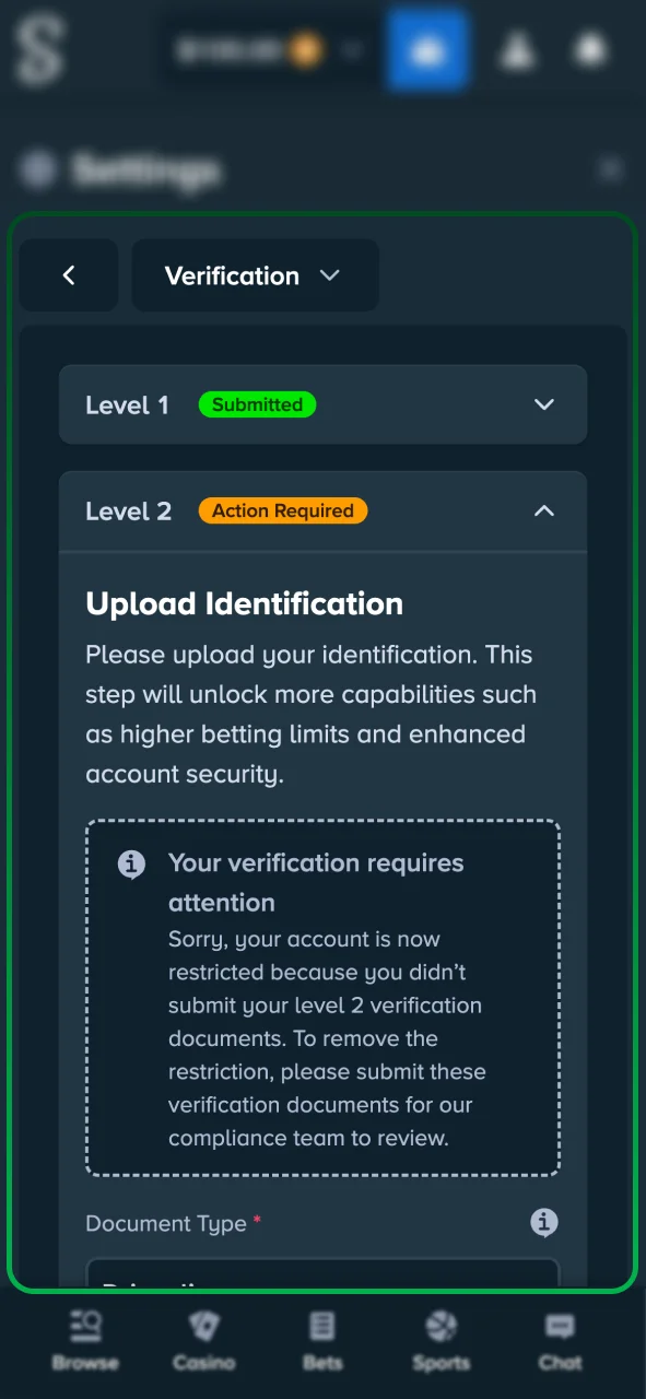 Verify your Stake account to unlock withdrawals.