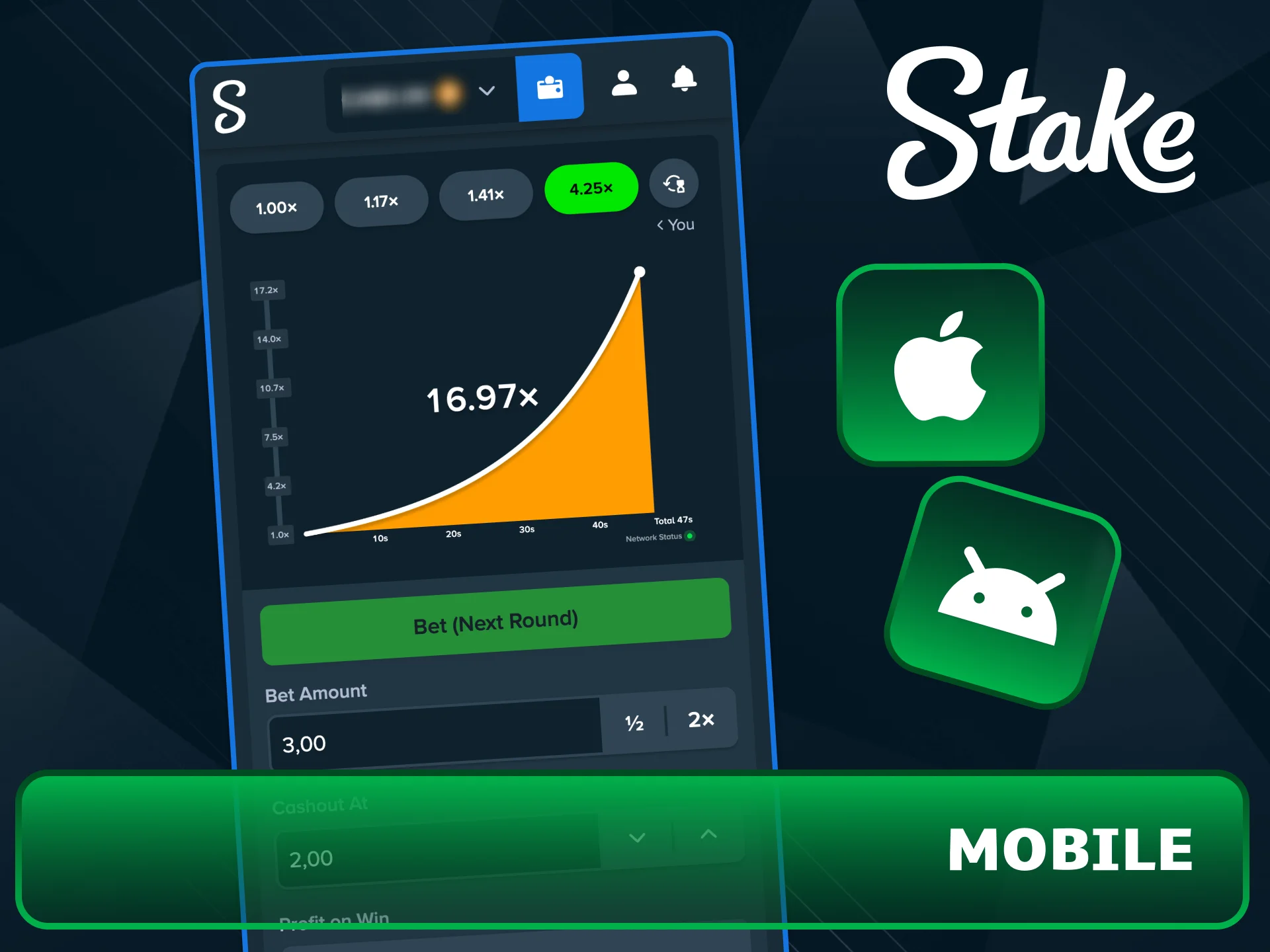 Install the Stake PWA for the full mobile Crash experience.