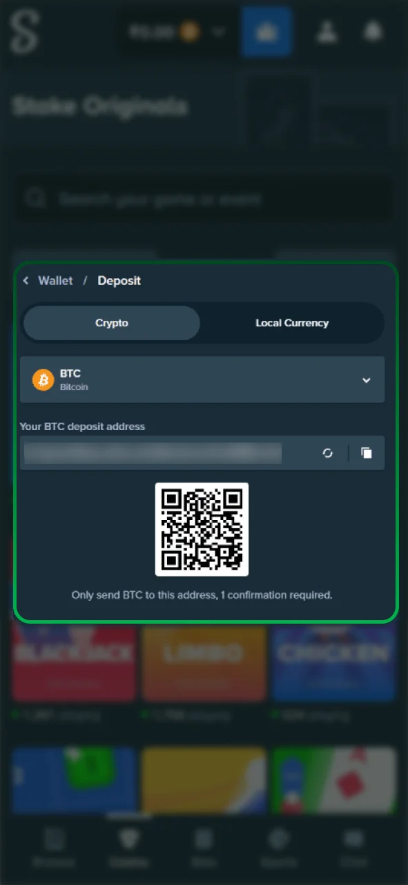 Fund your Stake account with any supported method.