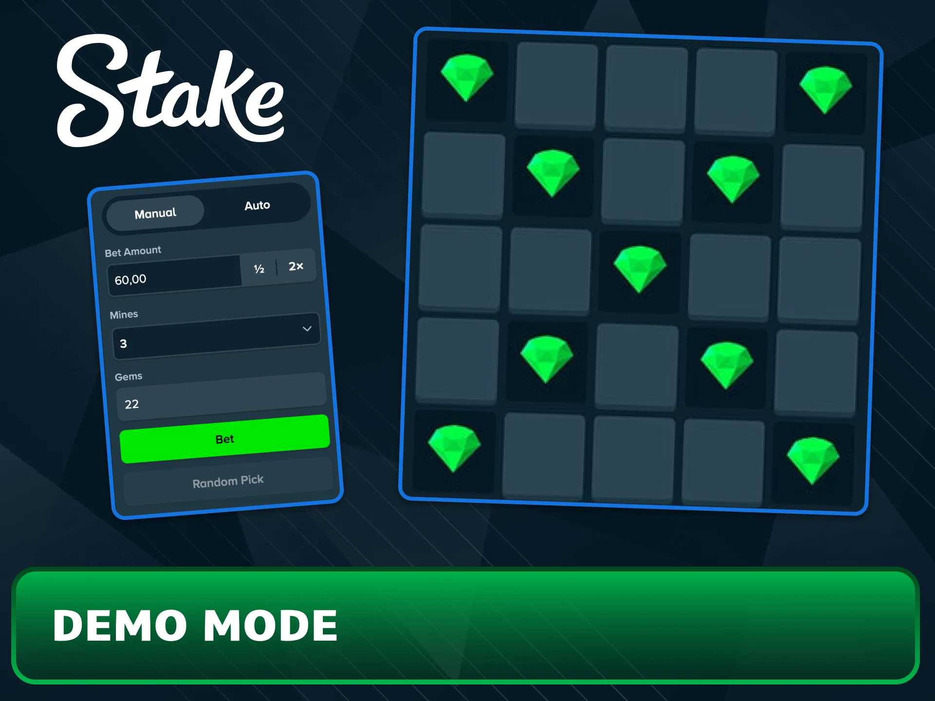 Try Stake Mines for free in demo mode.