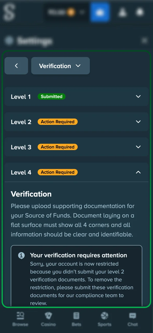 Complete Stake identity checks in your profile.