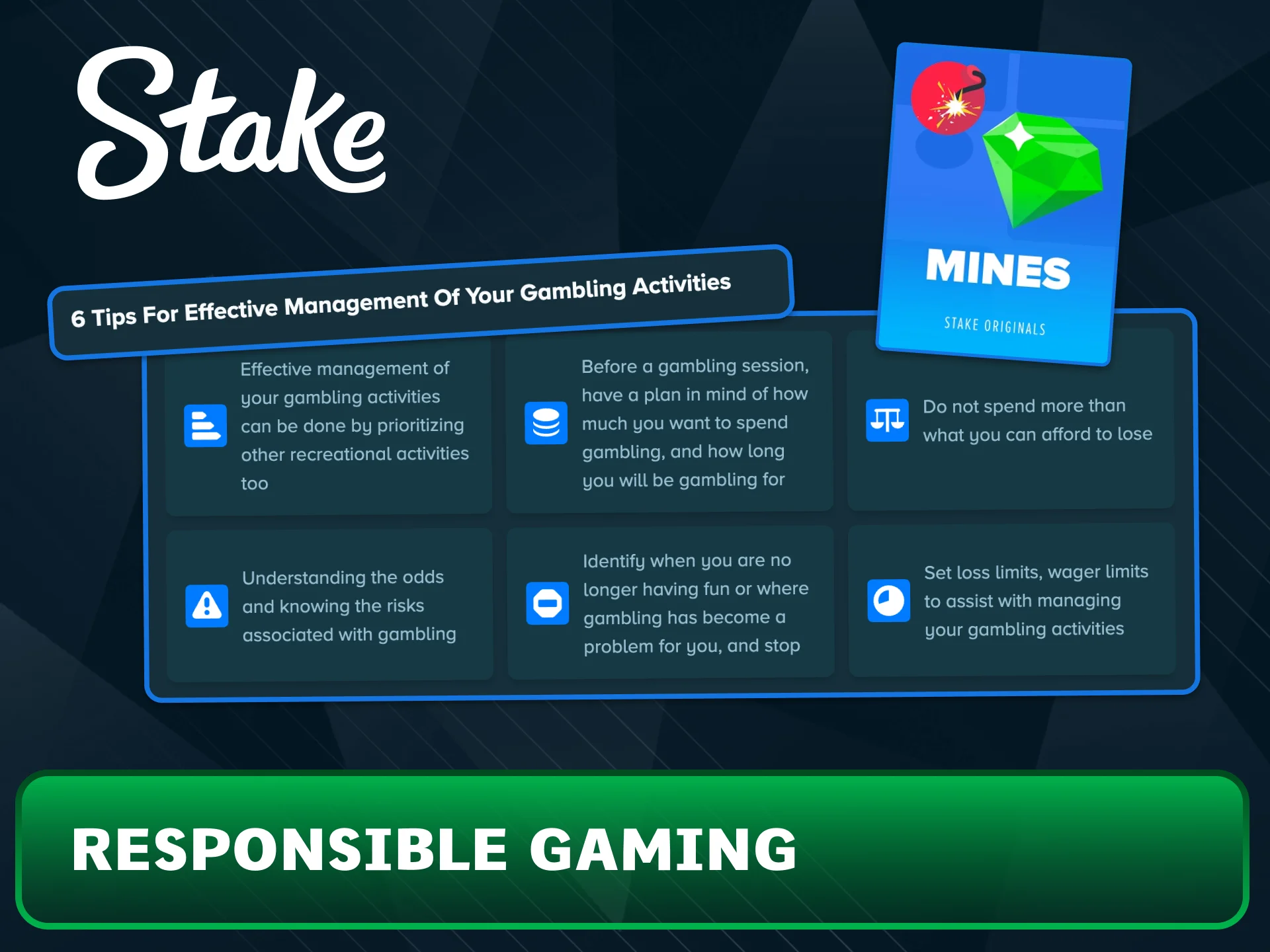 Take regular breaks during Stake Mines sessions.