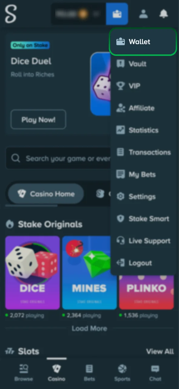 Go to the Stake Wallet to add funds.
