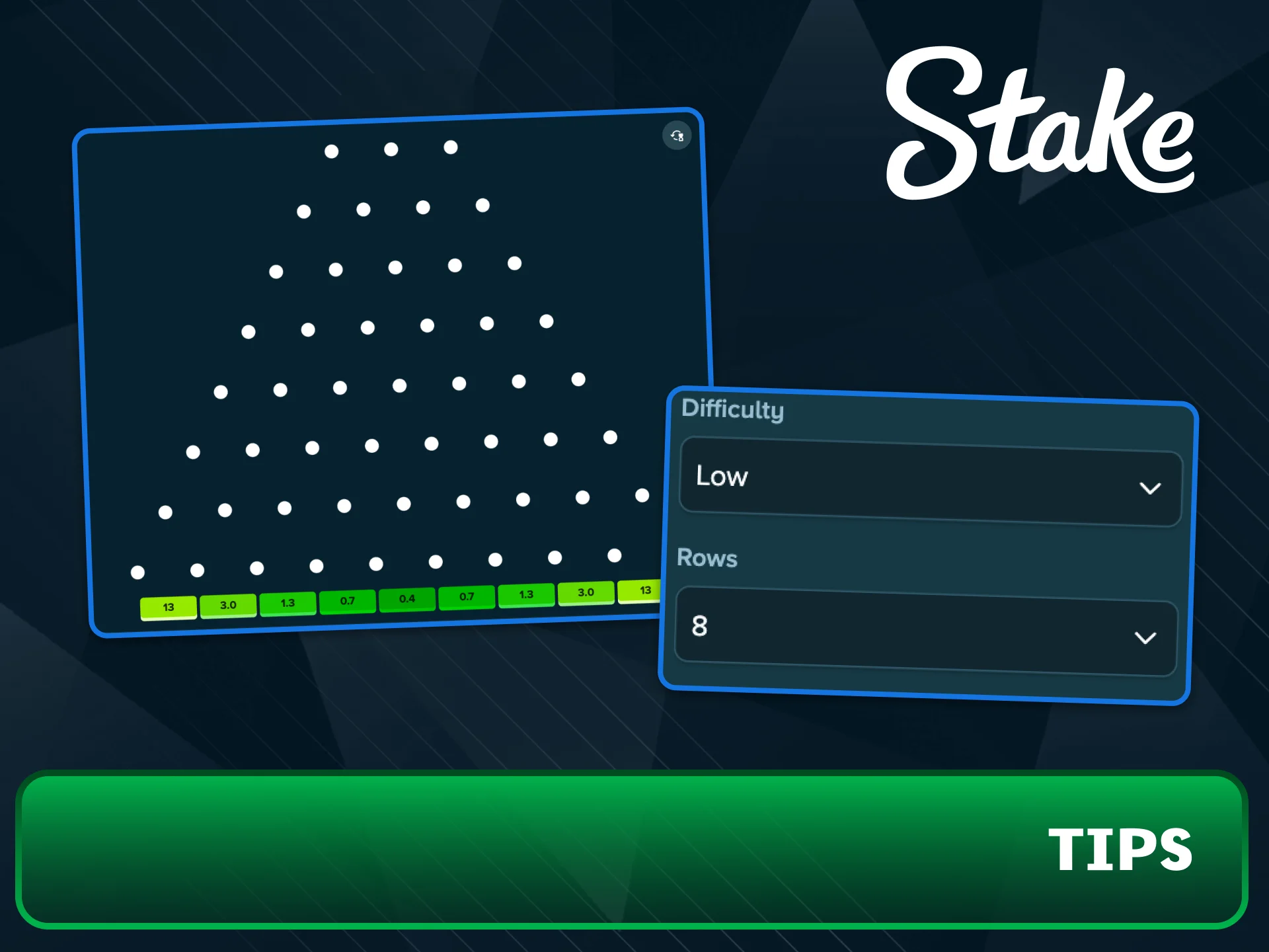 Start with low risk settings in Stake Plinko.