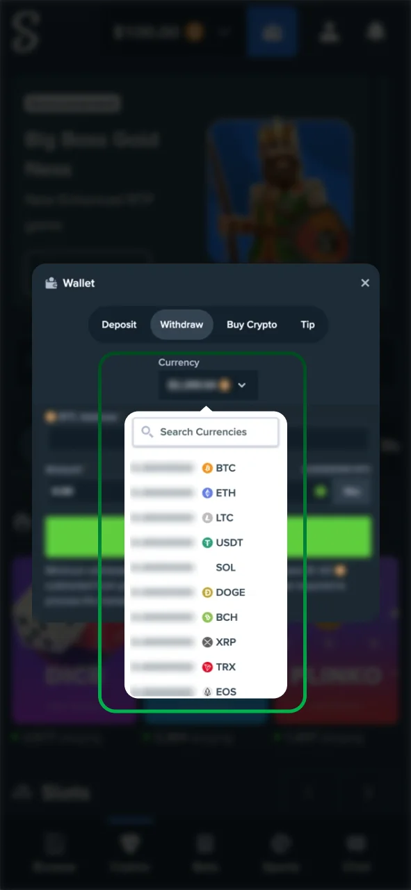 Click Withdraw on Stake to start the payout.